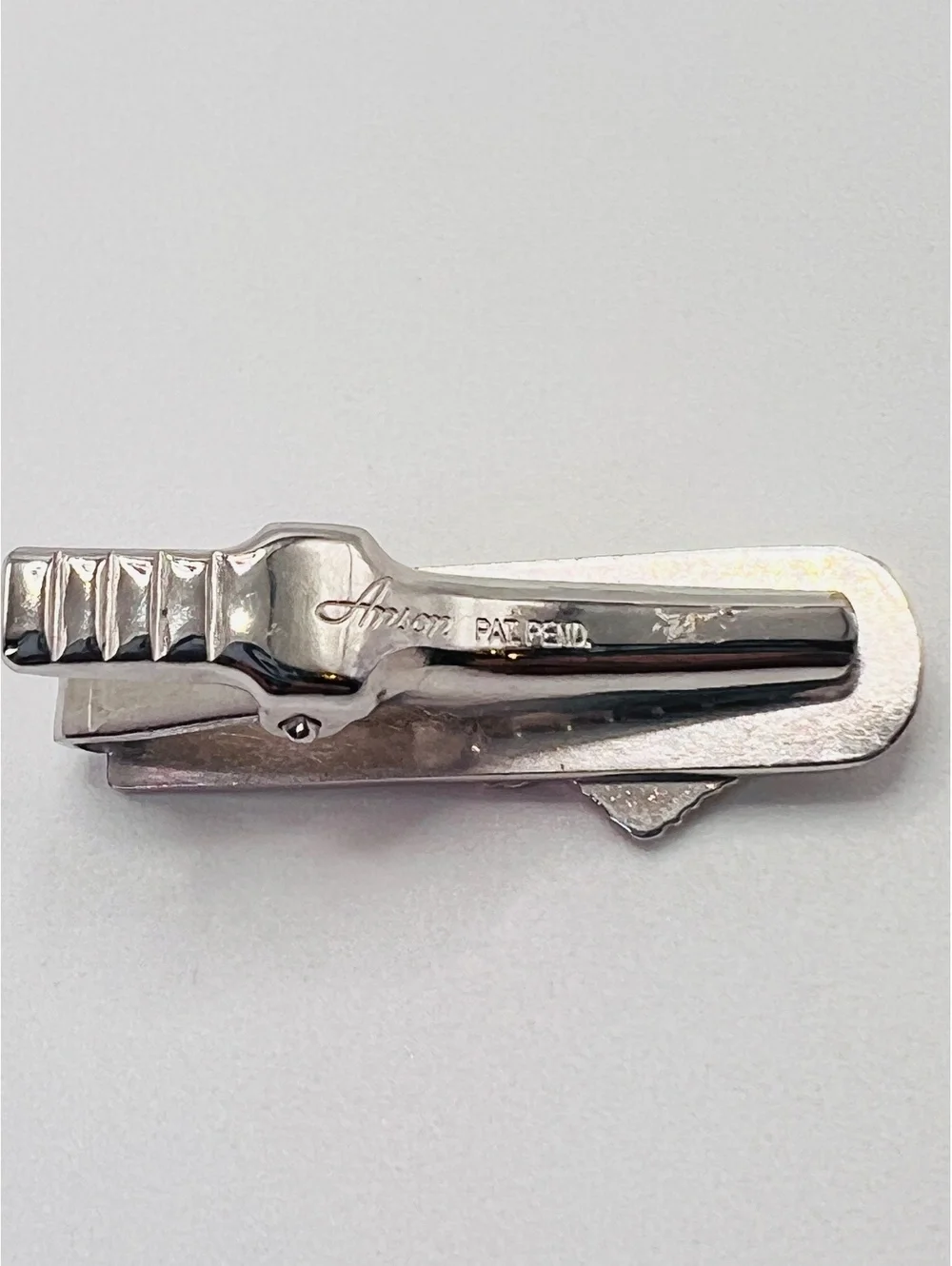 Vintage Anson PAT PEND Jumping Fish Tie Clip Silver Tone Fishing Angler